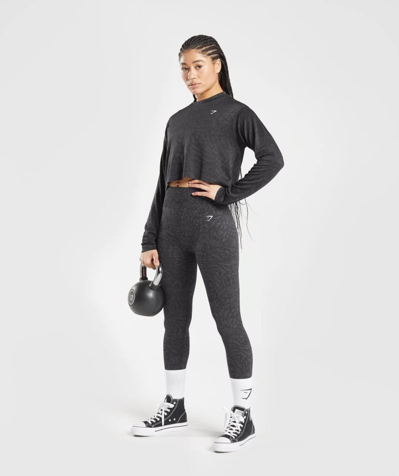 Koszulki Gymshark Adapt Animal Seamless Long Sleeve Top Damskie Czarne | PL 957FND